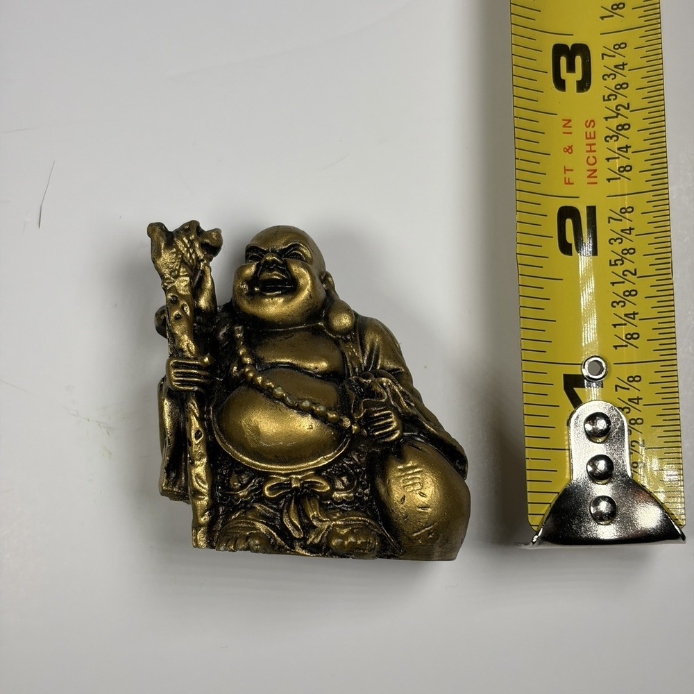 Feng Shui Laughing Happy Money Buddha Gold Tone